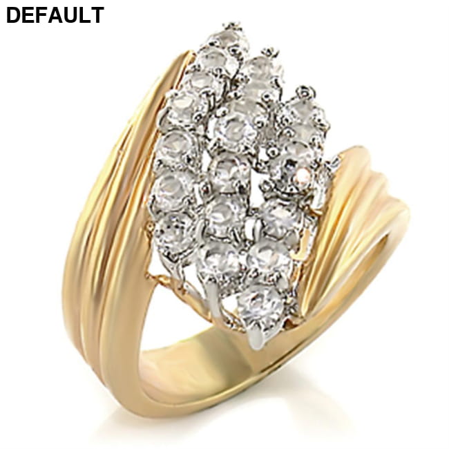 2W029 - Gold + Rhodium Brass Ring with AAA Grade CZ in Clear 6 Sterling Silver Rings - Gold + Rhodium Jewelry