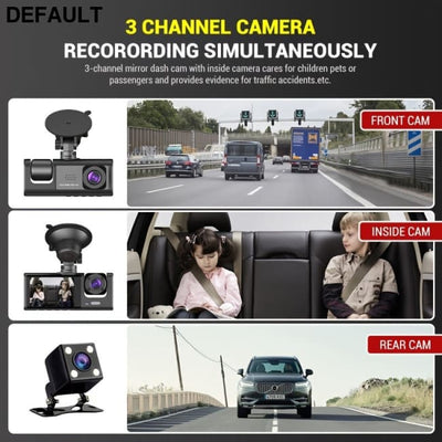 3-Channel 1080P Dash Cam with Night Vision 500g Car DVR Cameras Electronics