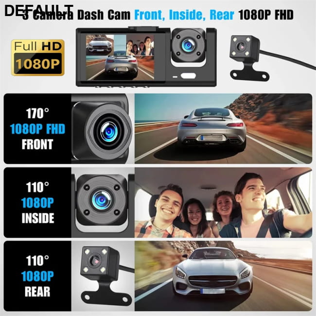 3 Channel Car DVR HD 1080P 3-Lens Inside Vehicle Dash 1pc Cameras Video