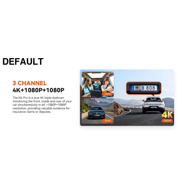3 Channel Car DVR UHD 4K 3-Lens Inside Vehicle Dash Cam Audio Receiver Video Cameras