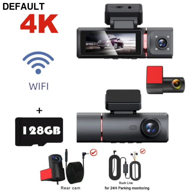 3 Channel Car DVR UHD 4K 3-Lens Inside Vehicle Dash Cam Audio Receiver Video Cameras