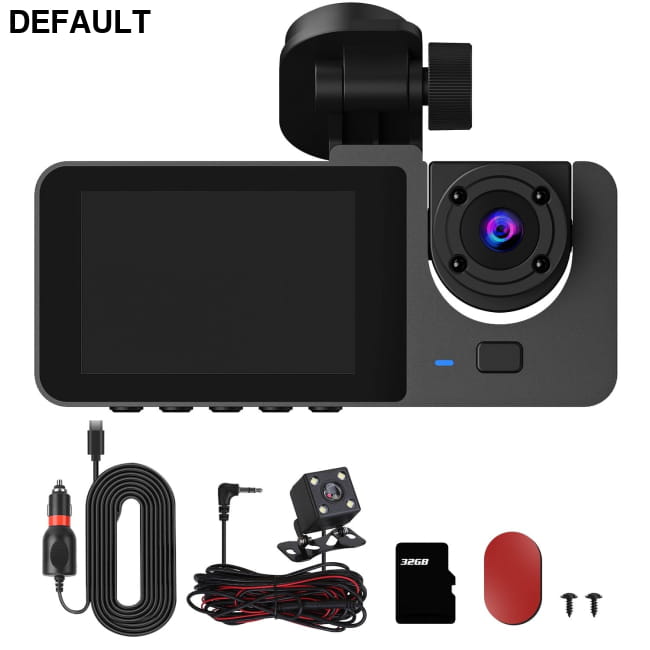 3 Channel Dash Cam Front Inside Rear Vehicle Driving Black Car DVR Cameras