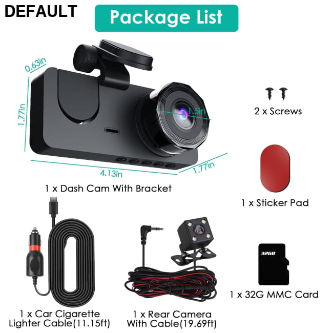 3 Channel Dash Cam Front Inside Rear Vehicle Driving Black Car DVR Cameras