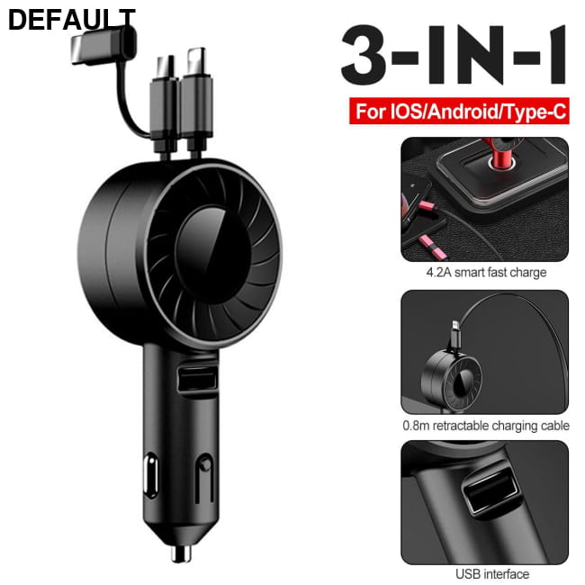 3-IN-1 Car Charger Mobile Phone Adapter BLACK Accessories Best Selling Products