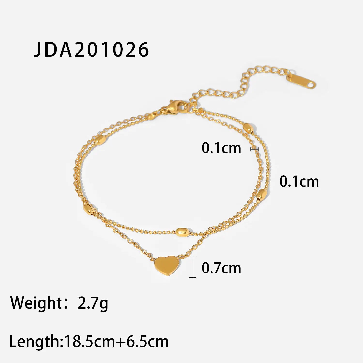 European and American INS style heart-shaped pendant oval bead chain double-layer stainless steel ankle