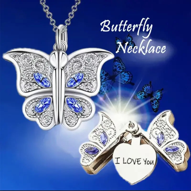New diamond butterfly heart necklace for women openable