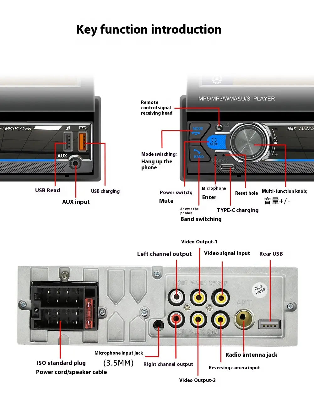 7-inch Telescopic Screen Vehicle-borne Bluetooth Player