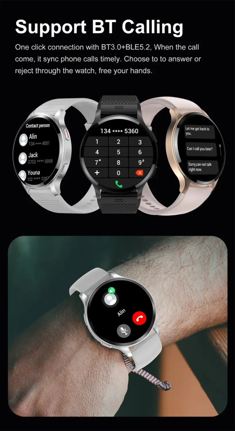 Men and women waterproof bluetooth call smart watch heart rate blood oxygen all day detection 15 kinds of sports push