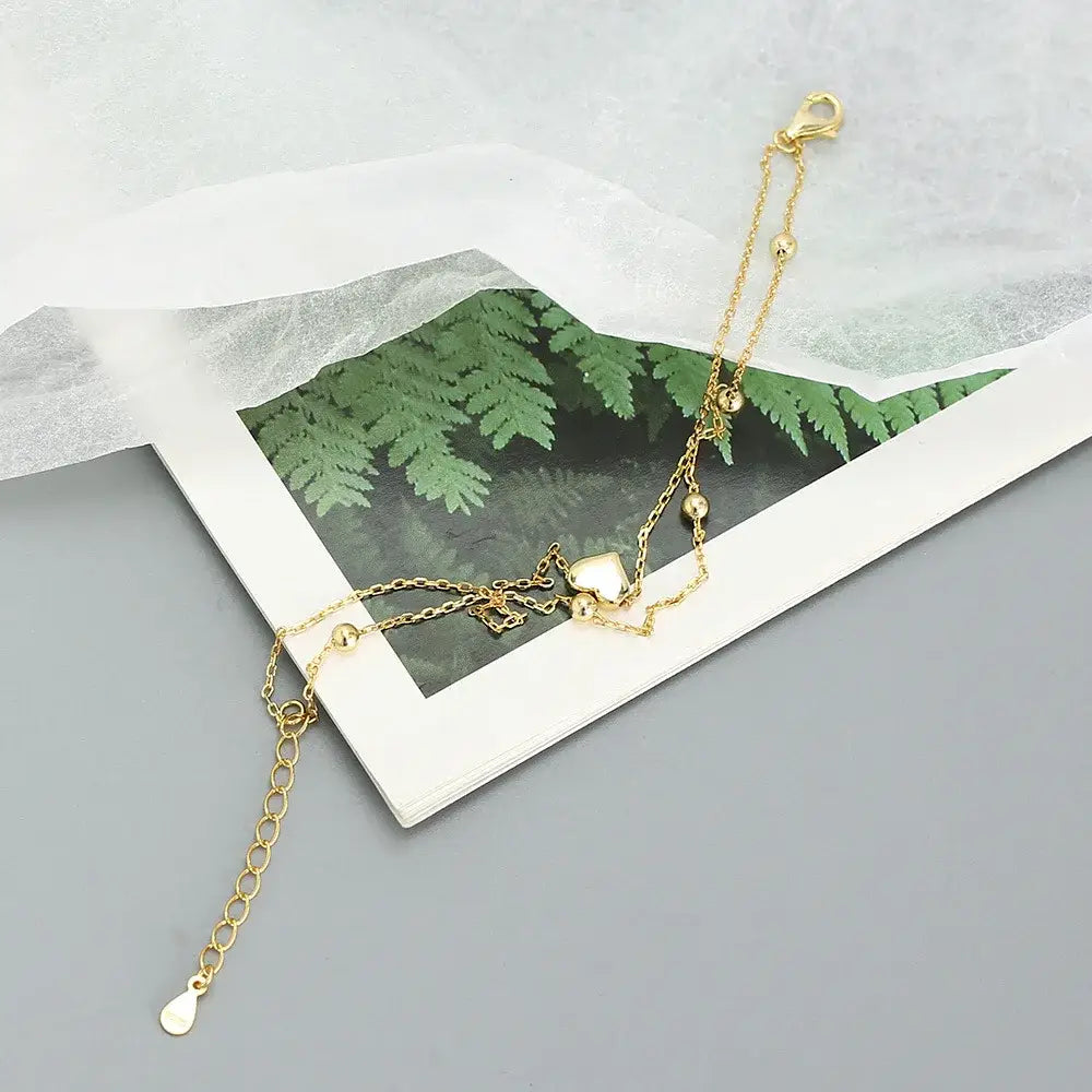 925 Sterling Silver Double Layer Heart-shaped Bracelet for Women Girl Korean Style Small Fresh Summer