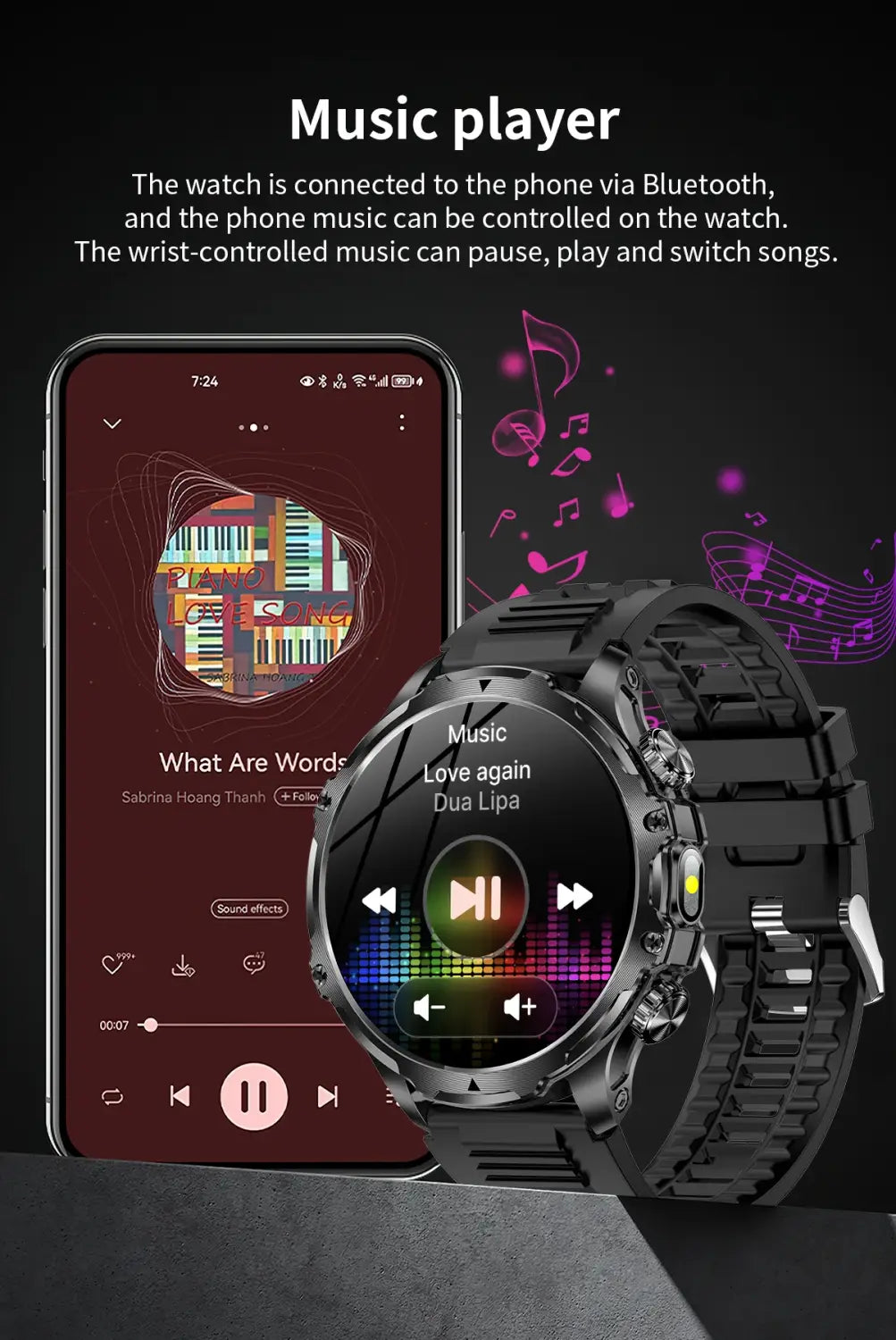 AK75 Smart Watch Flashlight Men Outdoors Sports Fitness Tracker 700mah Large Battery BT Calling LED Light Smartwatch