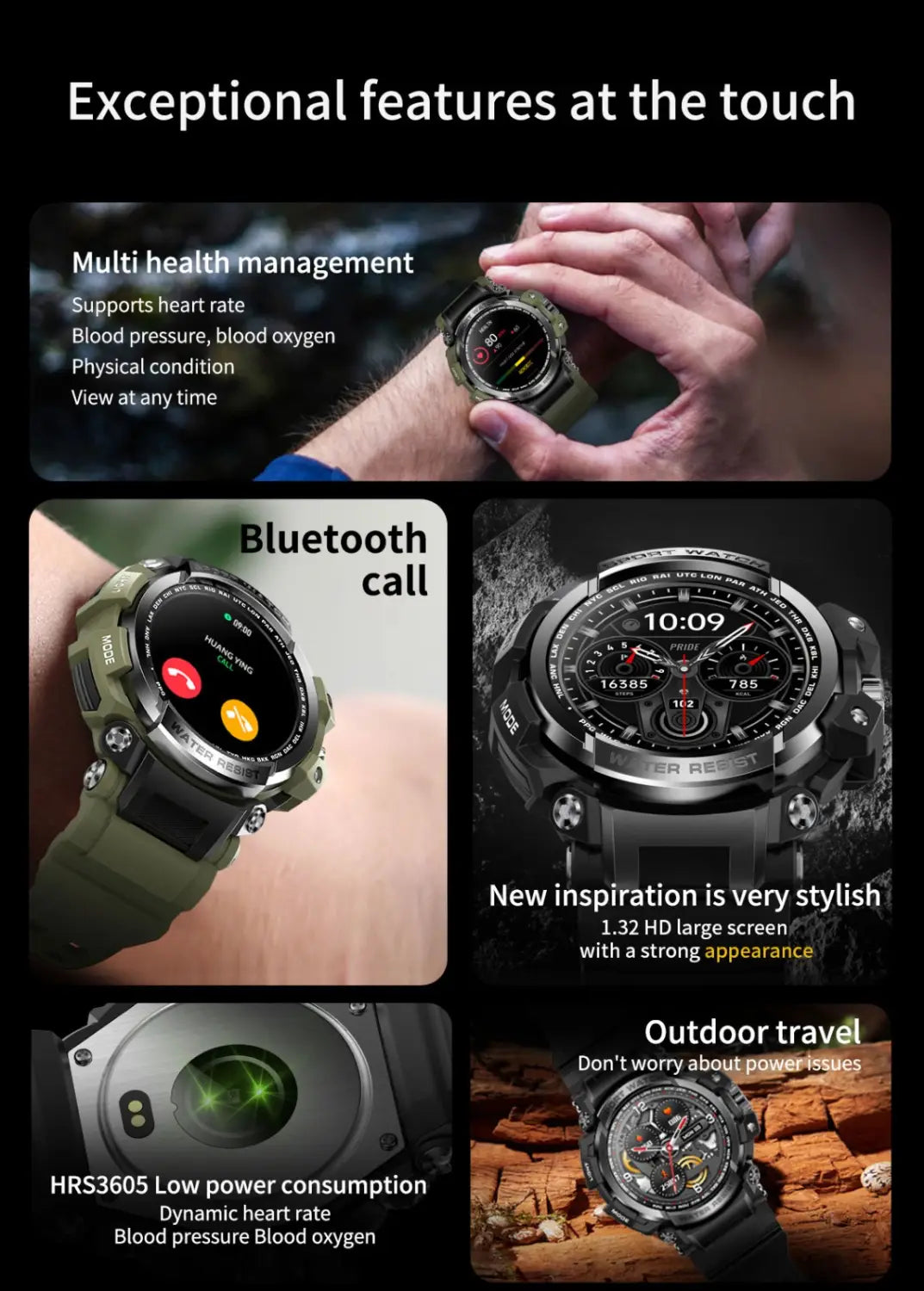 LC16 smartwatch Bluetooth call outdoor three defense heart rate monitoring smart watch