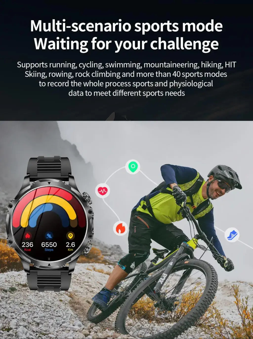 AK75 Smart Watch Flashlight Men Outdoors Sports Fitness Tracker 700mah Large Battery BT Calling LED Light Smartwatch