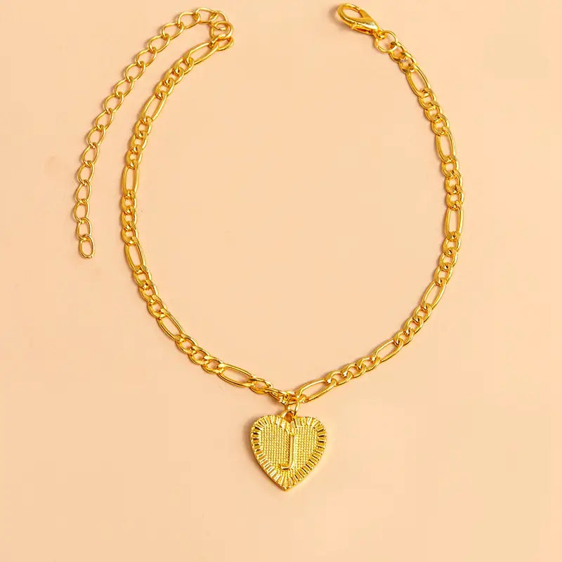 Initial Letter Anklet Gold Color Heart Pendant Foot Bracelets Women