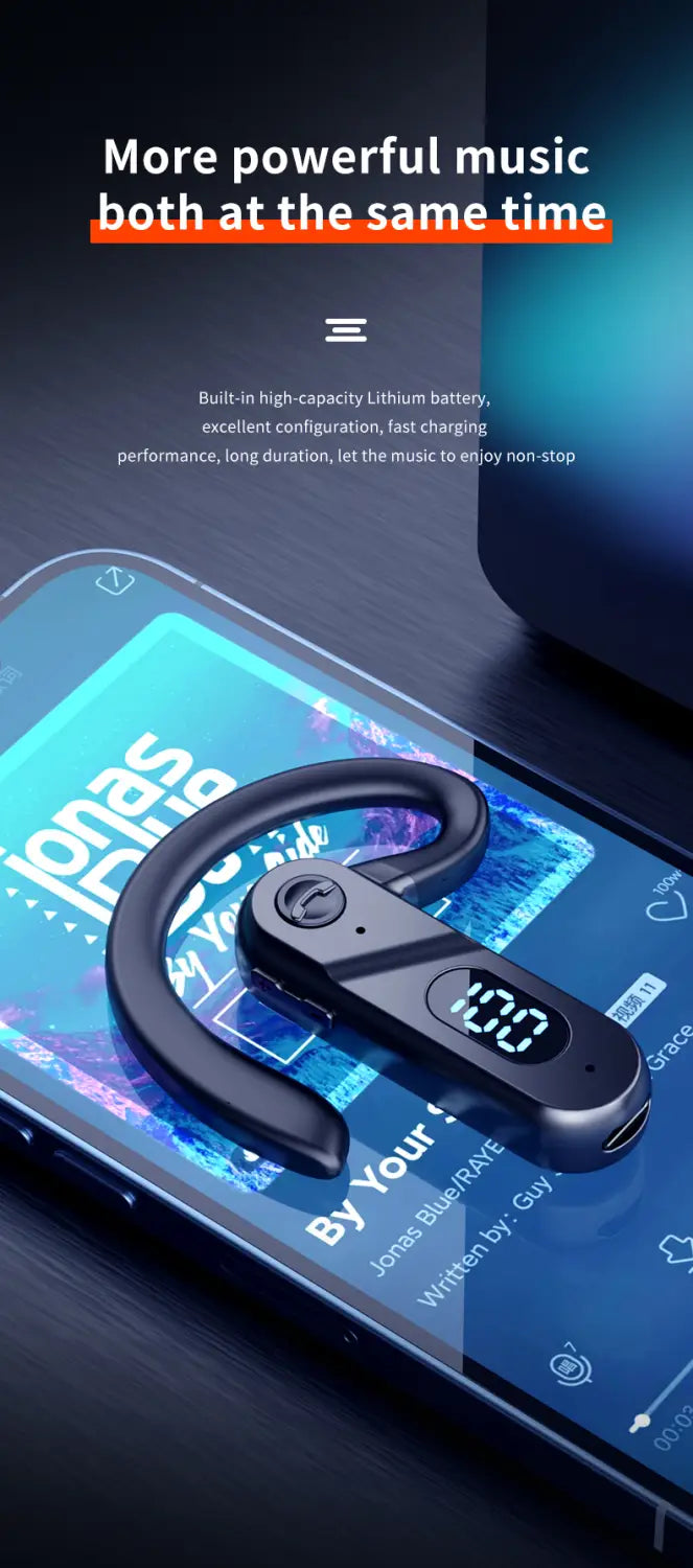 V28 Bluetooth Headset New Bone Conduction Concept Without Ear-Hook Digital Display Power Single-Ear Voice Control