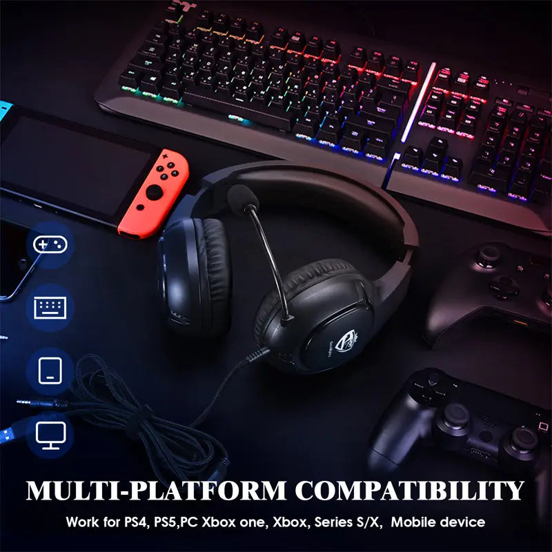 S20 Head mounted Gaming Earphones Wired RGB Luminous Computer Esports PS4