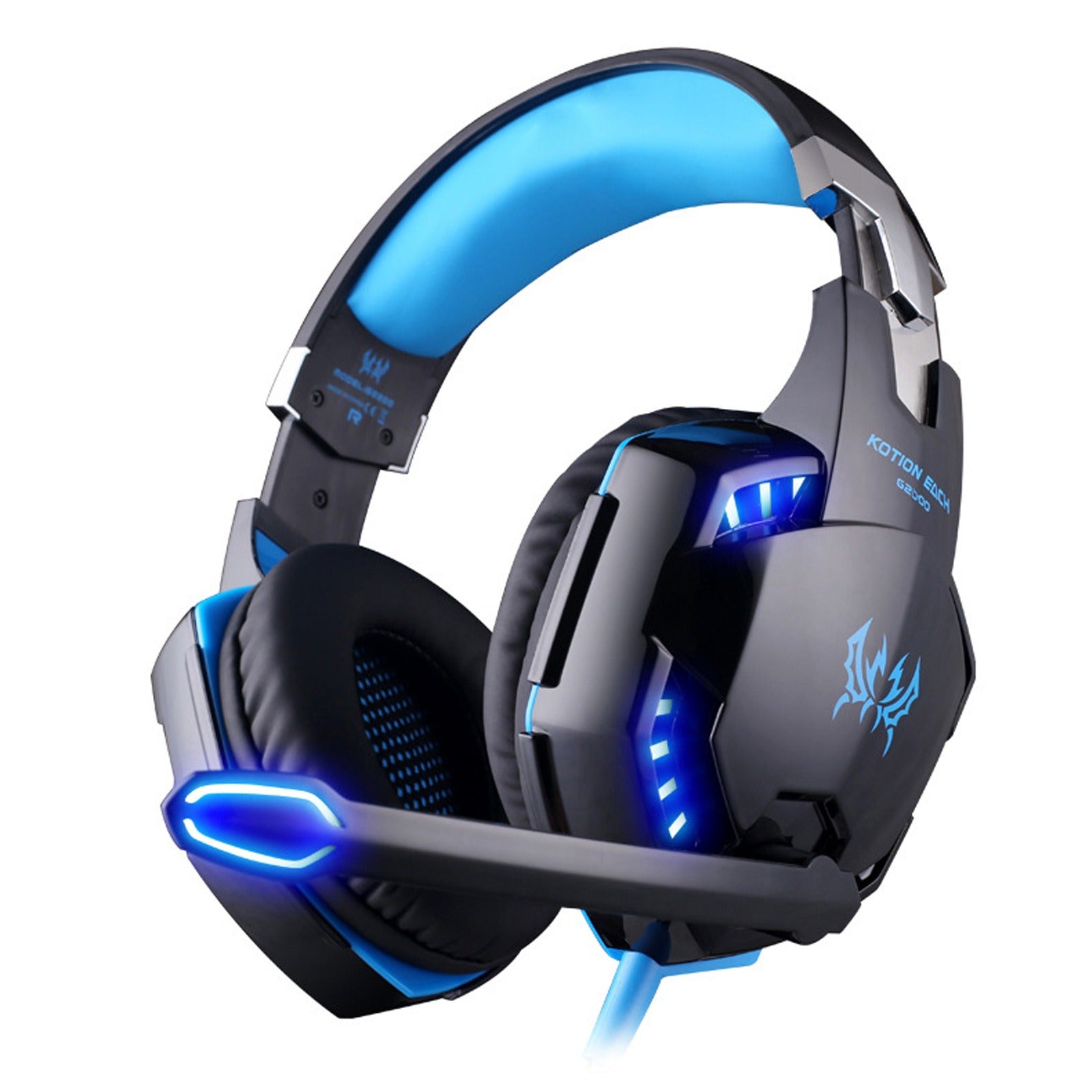 G2000 Head Mounted Gaming Earphones with Wired Illumination Heavy Bass Computer Esports PS4 Black Blue (Single Plug