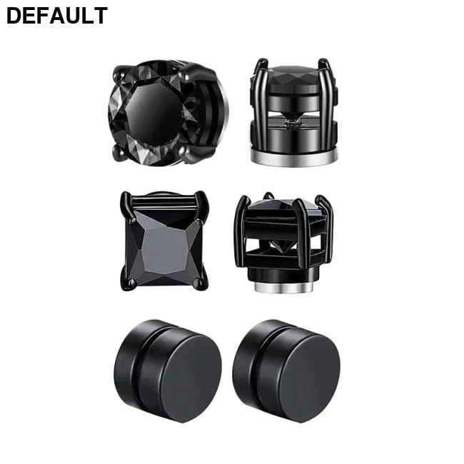 3pairs 6mm Crystal Stainless Steel Stud Earrings Men Punk Zircon Magnetic 3pc set