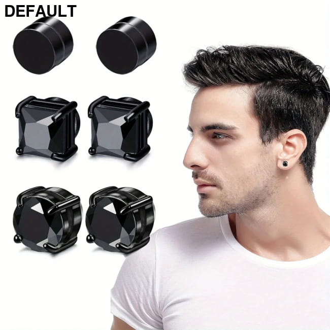 3pairs 6mm Crystal Stainless Steel Stud Earrings Men Punk Zircon Magnetic