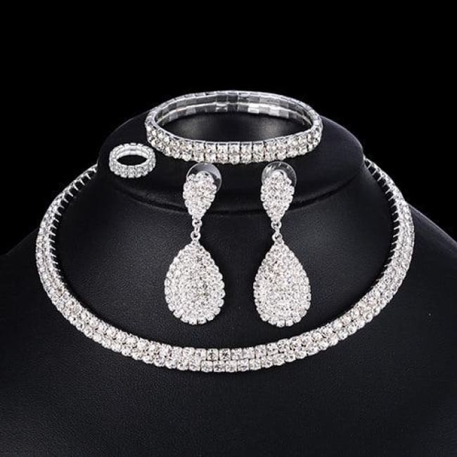 4 PCS Luxury Wedding Bridal Jewelry Sets for Brides Women Necklace Bracelet Ring Earring Set Sterling Silver Necklaces