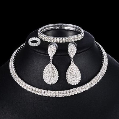 4 PCS Luxury Wedding Bridal Jewelry Sets for Brides Women Necklace Bracelet Ring Earring Set Sterling Silver Necklaces