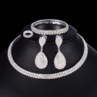 4 PCS Luxury Wedding Bridal Jewelry Sets for Brides Women Necklace Bracelet Ring Earring Set Sterling Silver Necklaces