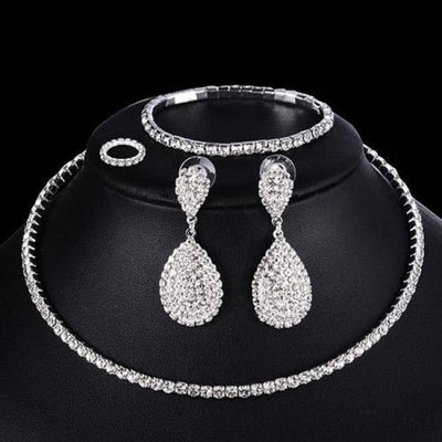 4 PCS Luxury Wedding Bridal Jewelry Sets for Brides Women Necklace Bracelet Ring Earring Set Sterling Silver Necklaces