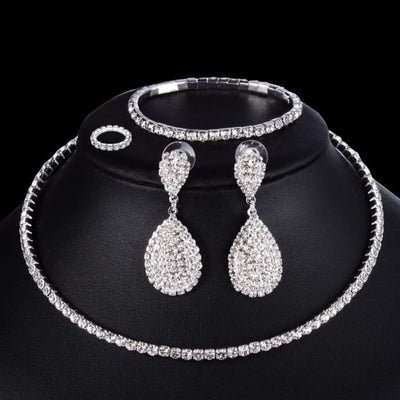 4 PCS Luxury Wedding Bridal Jewelry Sets for Brides Women Necklace Bracelet Ring Earring Set Sterling Silver Necklaces