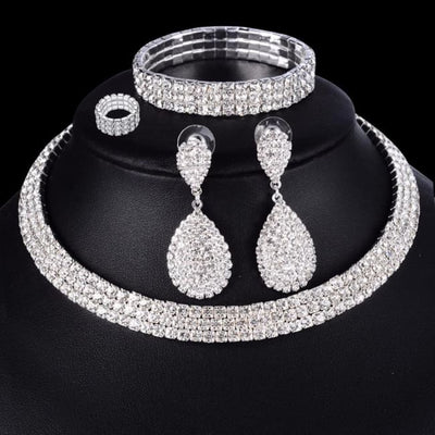 4 PCS Luxury Wedding Bridal Jewelry Sets for Brides Women Necklace Bracelet Ring Earring Set Sterling Silver Necklaces