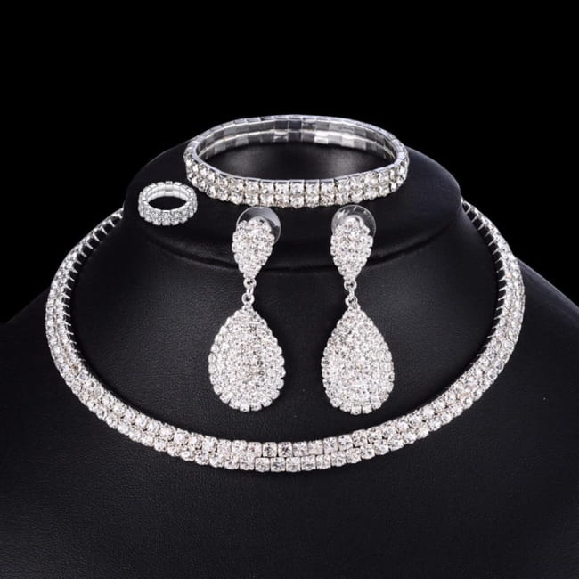 4 Pcs Luxury Wedding Bridal Jewelry Sets with Brides Necklace Sterling Silver Necklaces