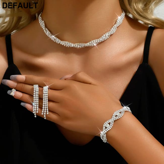 4-piece fashionable women’s jewelry set with claw chains rhinestones necklaces earrings bracelets gorgeous accessor