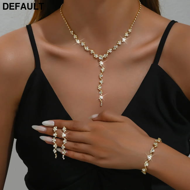 4 Piece Rhinestone Necklace Bracelet Earrings Bridal Jewelry Set Sterling Silver Sets Necklaces