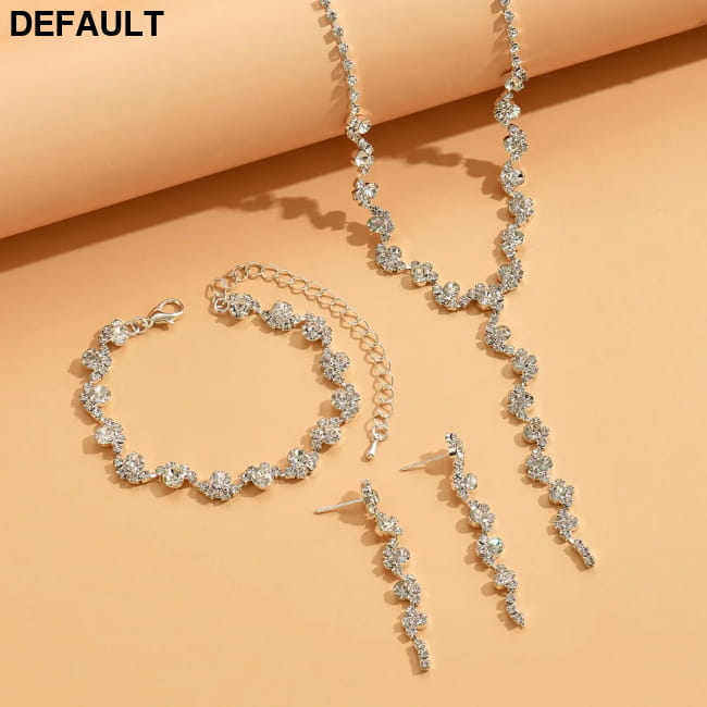 4 Piece Rhinestone Necklace Bracelet Earrings Bridal Jewelry Set Sterling Silver Sets Necklaces