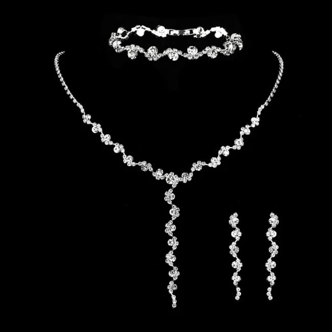 4 Piece Rhinestone Necklace Bracelet Earrings Bridal Jewelry Set Sterling Silver Sets Necklaces