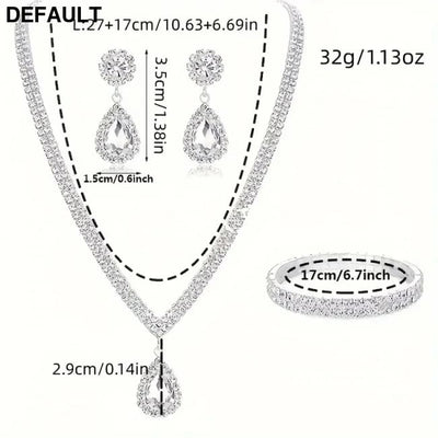 4 Pieces Luxurious Jewelry Set Exquisite Rhinestone Pendant Elegant Women’s Crystal Silver Plated Necklace Earrings