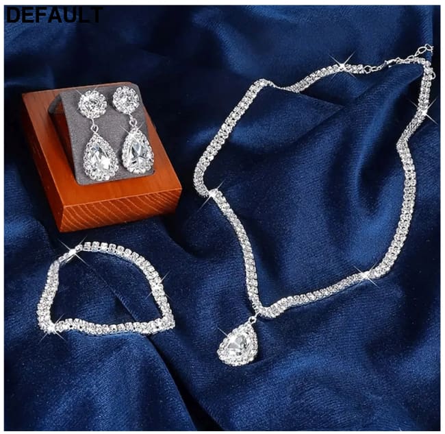4 Pieces Luxurious Jewelry Set Exquisite Rhinestone Pendant Elegant Women’s Crystal Silver Plated Necklace Earrings