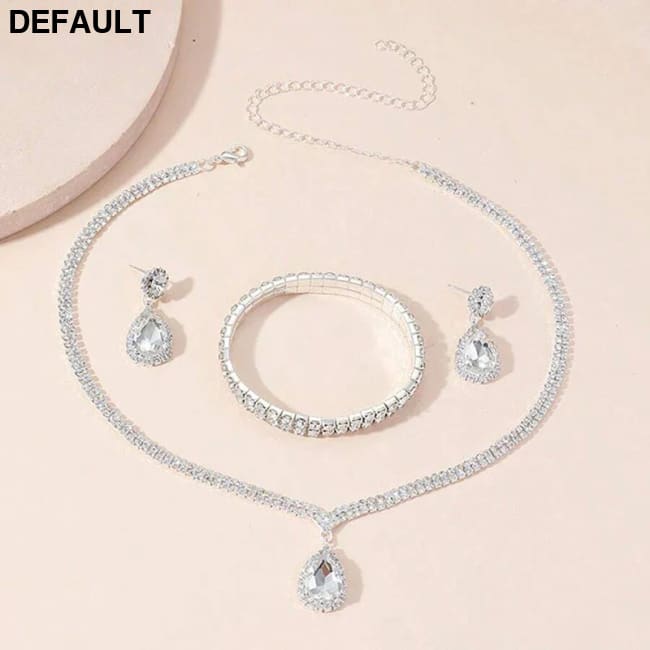 4 Pieces Luxurious Jewelry Set Exquisite Rhinestone Pendant Elegant Women’s Crystal Silver Plated Necklace Earrings