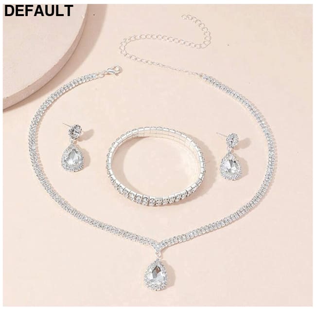 4 Pieces Luxurious Jewelry Set Exquisite Rhinestone Pendant Elegant Women’s Crystal Silver Plated Necklace Earrings