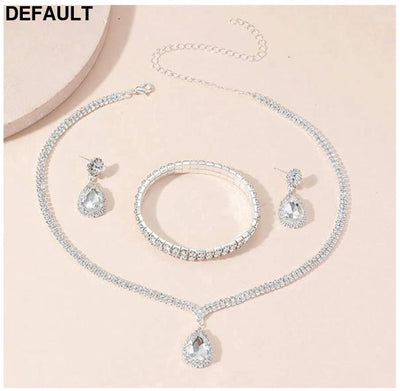 4 Pieces Luxurious Jewelry Set Exquisite Rhinestone Pendant Elegant Women’s Crystal Silver Plated Necklace Earrings