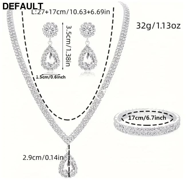 4 Pieces Luxurious Jewelry Set Exquisite Rhinestone Pendant Elegant Women’s Crystal Silver Plated Necklace Earrings