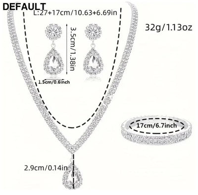 4 Pieces Luxurious Jewelry Set Exquisite Rhinestone Pendant Elegant Women’s Crystal Silver Plated Necklace Earrings