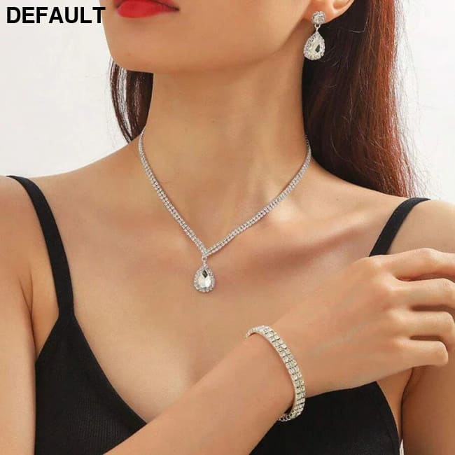 4 Pieces Luxurious Jewelry Set Exquisite Rhinestone Pendant Elegant Women’s Crystal Silver Plated Necklace Earrings