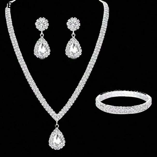 4 Pieces Luxurious Jewelry Set Exquisite Rhinestone Pendant Elegant Women’s Crystal Silver Plated Necklace Earrings
