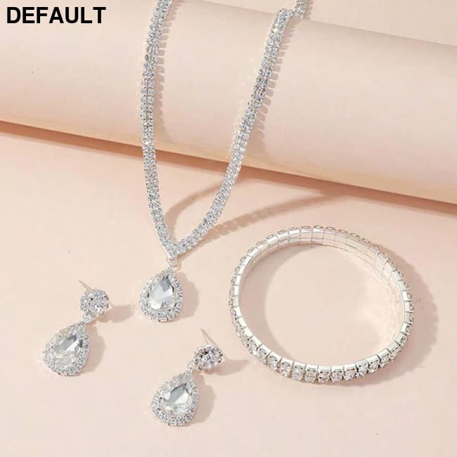 4 Pieces Luxurious Jewelry Set Exquisite Rhinestone Pendant Elegant Women’s Crystal Silver Plated Necklace Earrings