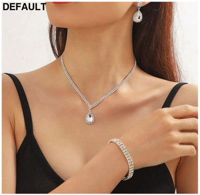 4 Pieces Luxurious Jewelry Set Exquisite Rhinestone Pendant Elegant Women’s Crystal Silver Plated Necklace Earrings
