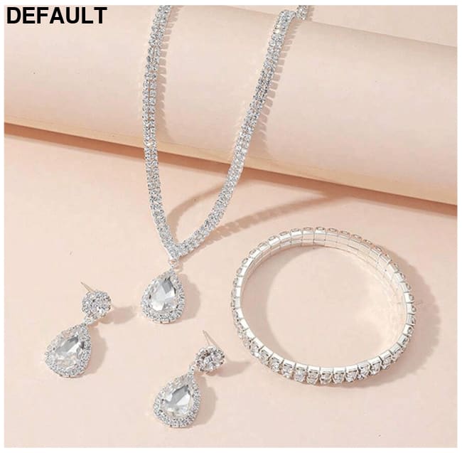 4 Pieces Luxurious Jewelry Set Exquisite Rhinestone Pendant Elegant Women’s Crystal Silver Plated Necklace Earrings