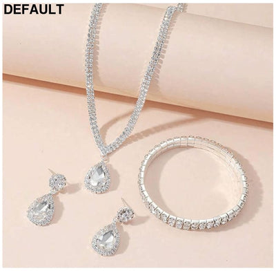 4 Pieces Luxurious Jewelry Set Exquisite Rhinestone Pendant Elegant Women’s Crystal Silver Plated Necklace Earrings