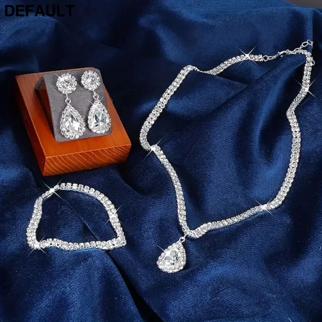 4 Pieces Luxurious Jewelry Set Exquisite Rhinestone Pendant Elegant Women’s Crystal Silver Plated Necklace Earrings