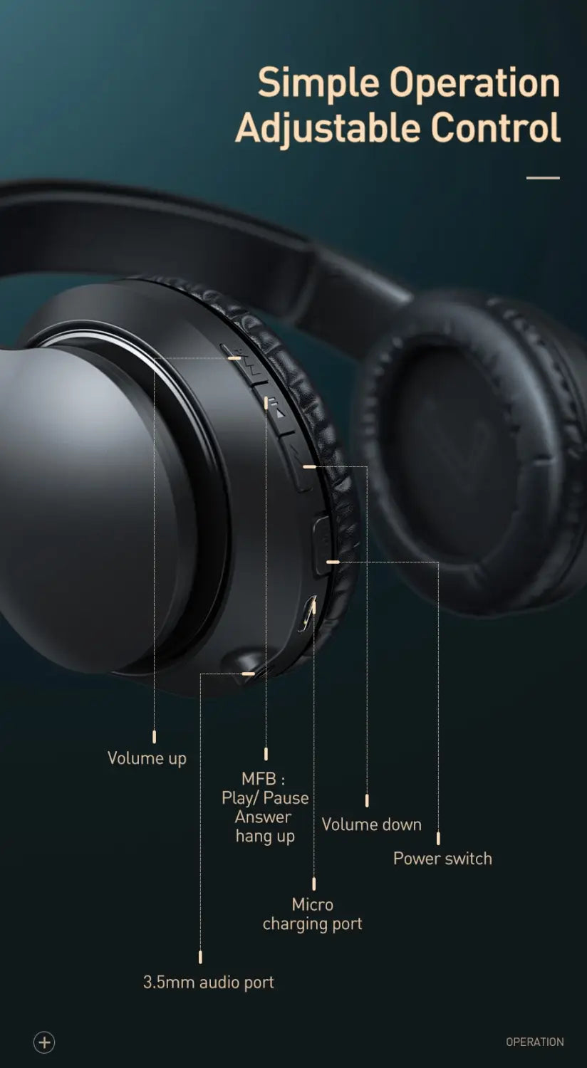 Baseus D07 Wireless Headphone Bluetooth 5.0 Earphone Handsfree Mega Bass Headset Ear HeadPhone For iPhone Xiaomi Huawei