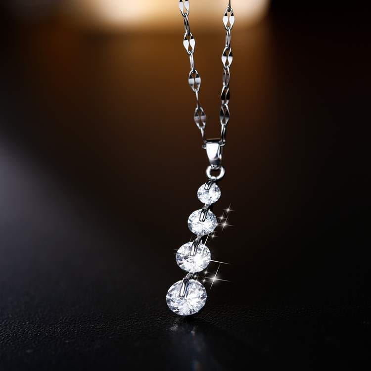 925 Sterling Silver Link Chain Crystal Pendant Jewelry Set
