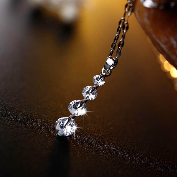 925 Sterling Silver Link Chain Crystal Pendant Jewelry Set